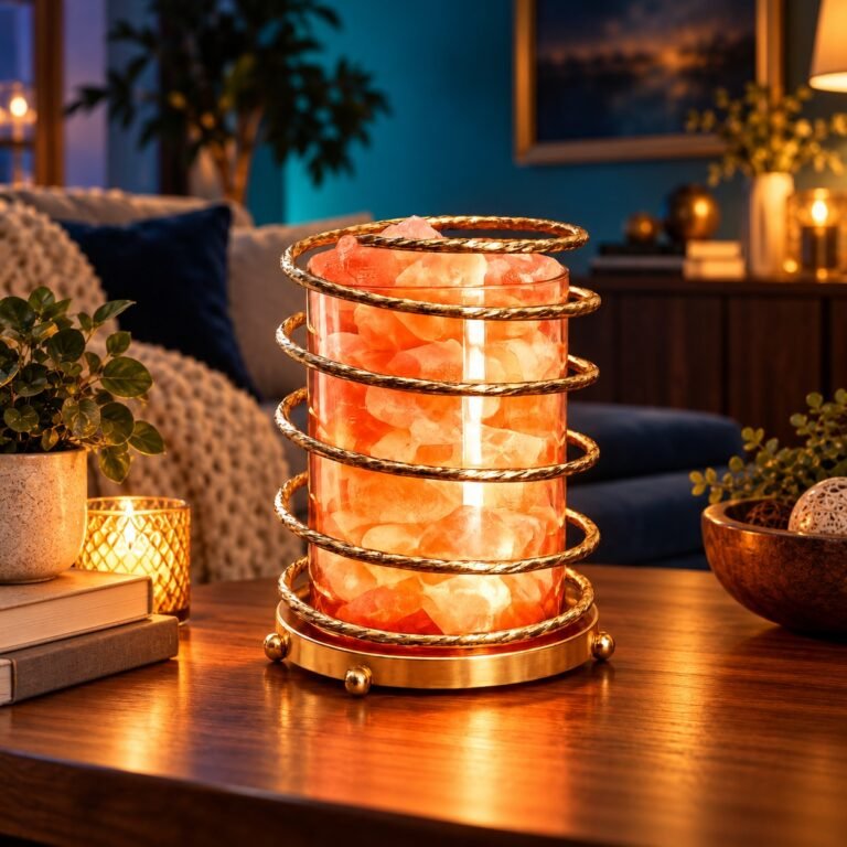 Pink Salt Spiral Glass Lamp by Organocity – lifestyle view